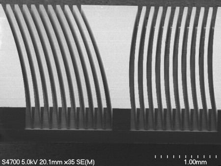 SEM S4700 Curved Fins of a Micro Ion Spectrometer (MIS) (DOE SBIR)